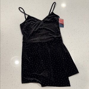 Black Velvet Dress/Romper with Silver Accents